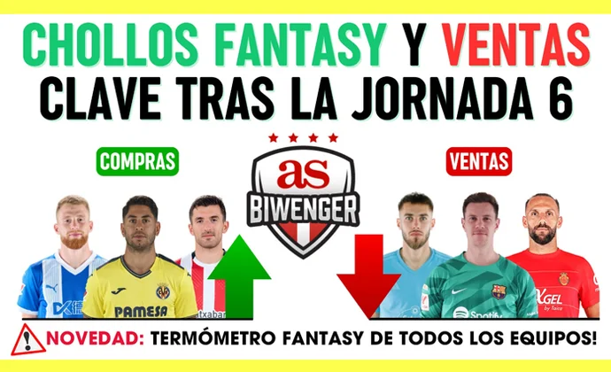 Los mejores fichajes y chollos fantasy tras la jornada 6 y ventas clave, por Scouting Biwenger