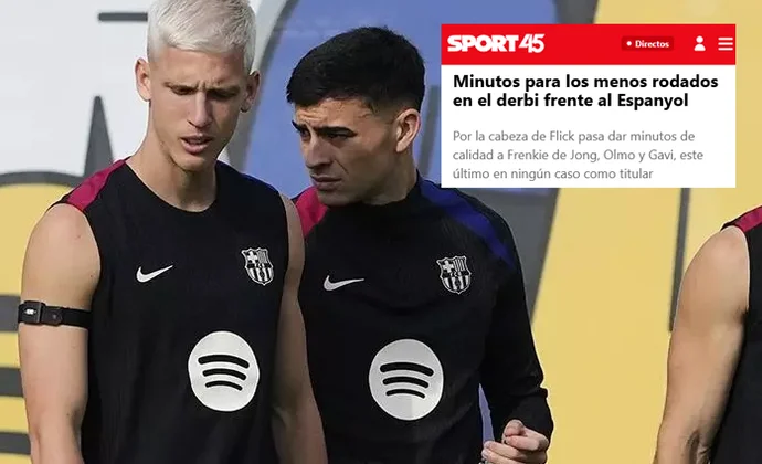 Según Sport, De Jong, Olmo y Gerard Martín podrían ser titulares en el derbi, pero nunca Gavi