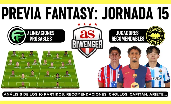 Análisis fantasy de la jornada 15: Alineaciones probables, y recomendaciones, por Scouting Biwenger
