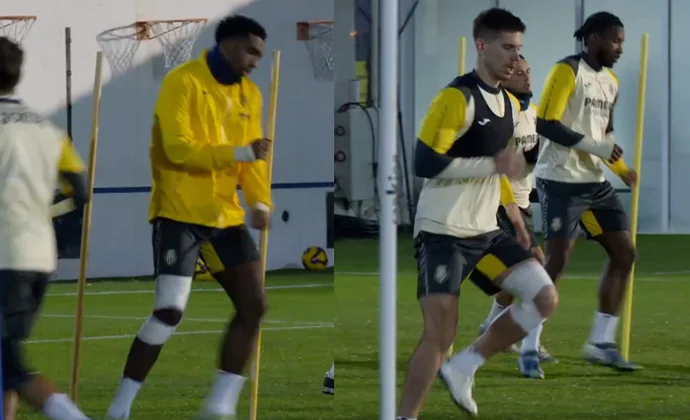 Logan Costa y Juan Foyth, con el grupo, con aparatosos vendajes y sin el alta