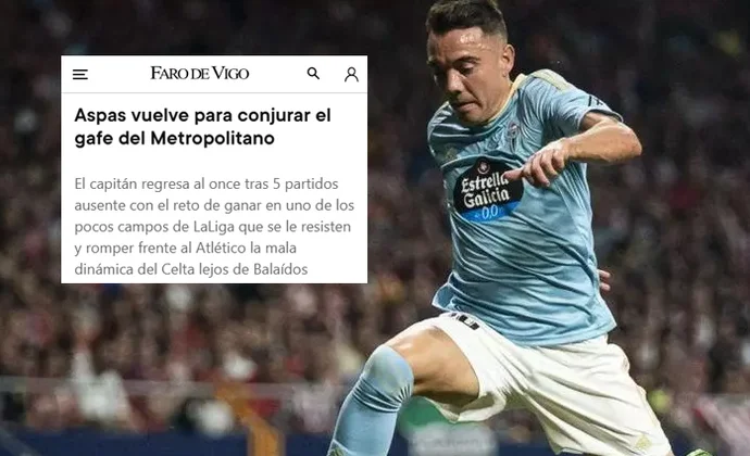 Faro de Vigo lo tiene claro: Aspas será titular en el Metropolitano
