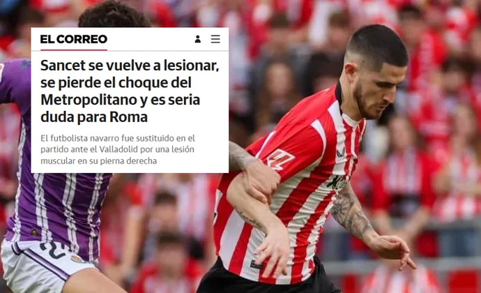 El Correo no descarta a Sancet para la semana que viene contra la Roma