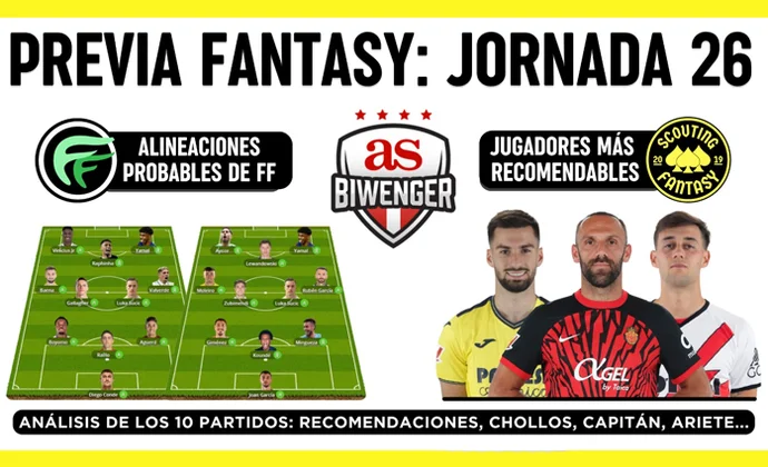 Análisis fantasy de la jornada 26: Alineaciones probables, y recomendaciones, por Scouting Biwenger