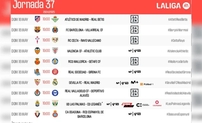 LaLiga mantiene el horario unificado de los diez partidos de la J37 el domingo a las 19:00h