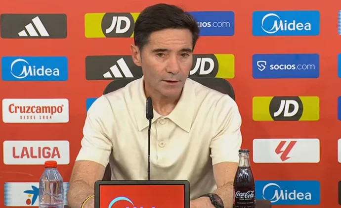 Marcelino celebra el triunfo y habla de Parejo, Comesaña, Mikautadze, las rotaciones y la portería