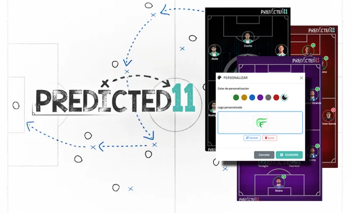 ¡Personaliza el diseño de tus onces probables en Predicted11 con el color de césped y tu logo!
