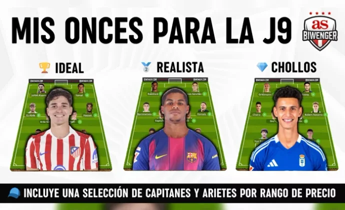 Mis 3 Onces para la J9: Ideal, Realista y Chollos + Picks de Capitán y Ariete, por Scouting BWG