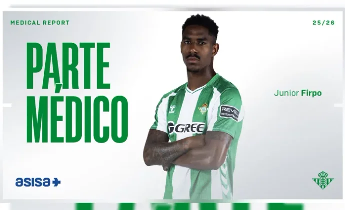 Parte médico oficial de Junior Firpo, sin tiempo revelado de baja