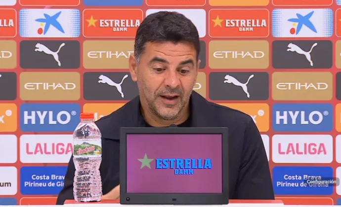 Míchel celebra el triunfo y haba de Tsygankov, Bryan Gil, Portu, Lemar, Asprilla y Blind