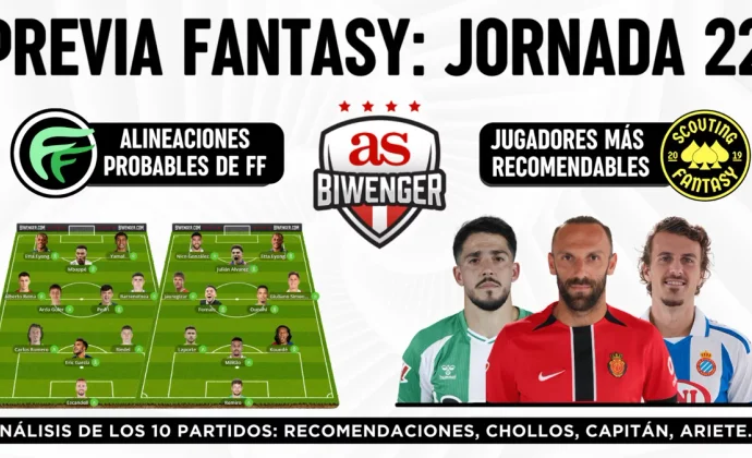 Jornada 22: Alineaciones probables, Top Picks y Chollos Fantasy, por Scouting BWG