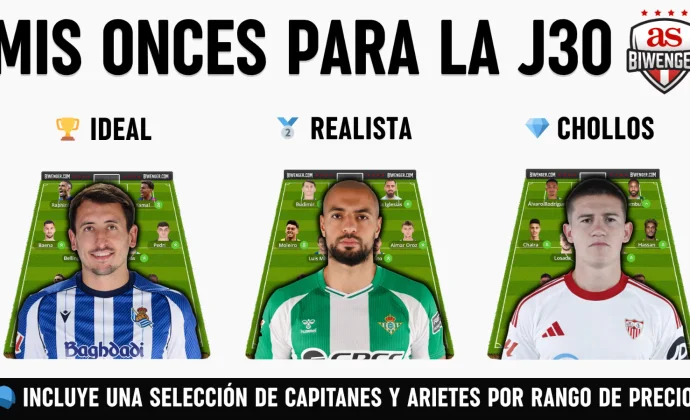 Jornada 30: Once Ideal, Realista y de Chollos + Picks de Capitán y Ariete, por Scouting BWG